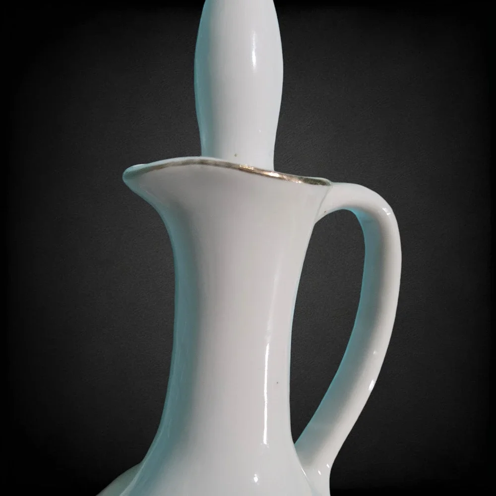 1950s Vintage Porcelain Decanter Floral Gold Trim Cork Stopper Mid-Century Cruet